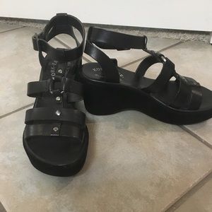 Kork-Ease gladiator style black wedge sandals 7